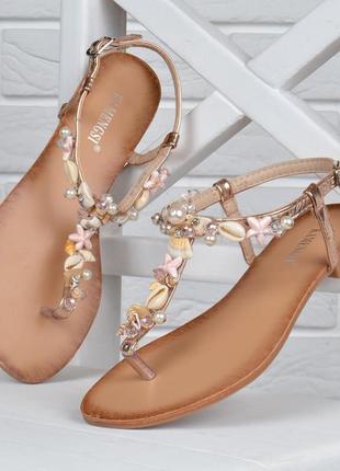 Сандалії жіночі босоніжки з мушлями shells золотисті, золотистий, 41