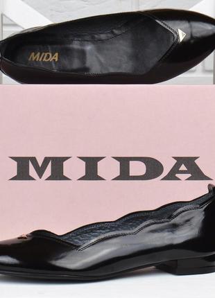 Туфли лодочки женские кожаные mida мида черные лакированные 21983 (134), черный, 38