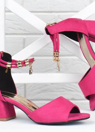 Босоніжки жіночі на широкому підборі anna maria малинові з ремінцем браслетом, малиновий, 36