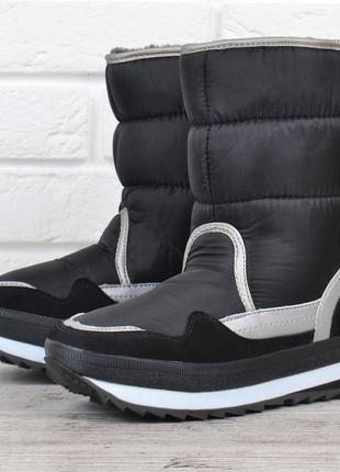 Дутики женские зимние сапоги на липучках snow boots черные, черный, 36