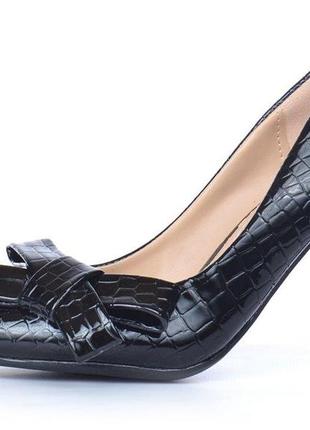 Туфли лодочки женские на каблуке шпильке с бантом classic style черные, черный, 36