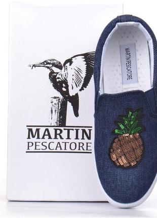 Кеды женские джинсовые слипоны на платформе martin pescatore с ананасом, синий, 39