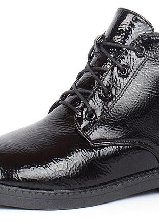 Ботинки женские лакированные черные ricci на молнии и шнуровке, черный, 36