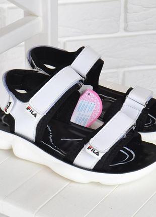 Босоніжки жіночі шкіряні сандалії fila style білі на липучках, білий, 32