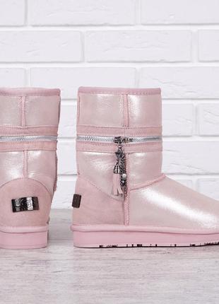 Угги женские кожаные на овчине ugg australia розовые с напылением, розовый, 41