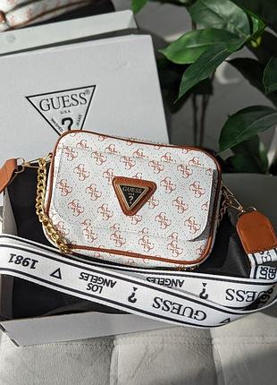 Сумка женская  белый guess гесс кросс-боди с карманом