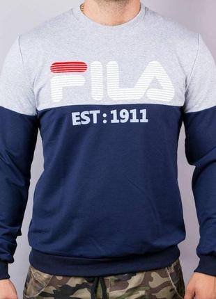 Кофта мужская батник fila синяя с серым на манжетах, синий, xxl