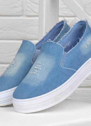 Кеди жіночі джинсові на платформі сліпони secret, синій, 37