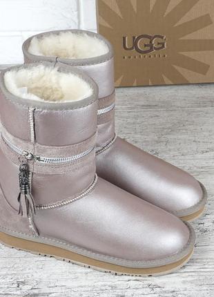Угги женские кожаные на овчине ugg australia бежевые с напылением, бежевый, 37