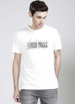 Хлопковая футболка белого цвета с фирменным принтом hugo boss modern fit made in portugal