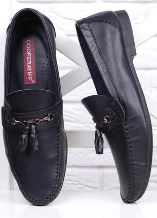 Мокасины мужские кожаные cooperatiff турция черные демисезонные, черный, 41