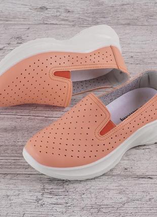 Кросівки жіночі прес-шкіра на платформі персикові, жовтогарячий, 41