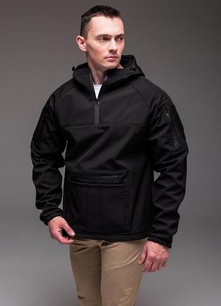 Черный мужской анорак soft shell на флисе
