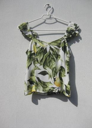 Красивый топ майка с листьями и лимонами h&m