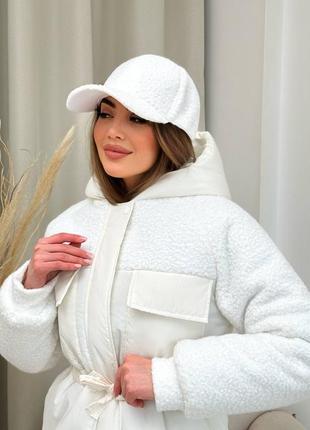 Подовжена куртка зі вставками тедді