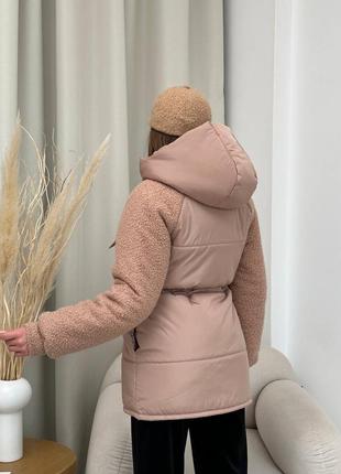 Подовжена куртка зі вставками тедді