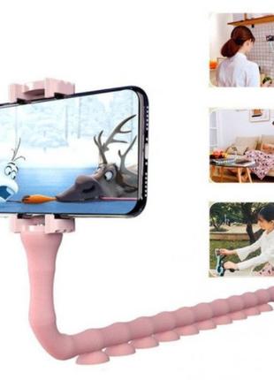 Гнучкий тримач для телефону з універсальними присосками cute worm lazy holder. колір: рожевий