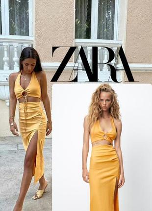 Zara новый трендовый стильный комплект топ и юбка лён