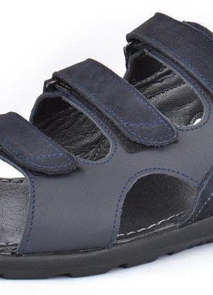 Сандалії чоловічі шкіряні drive сині на липучках made in ukraine, синій, 45