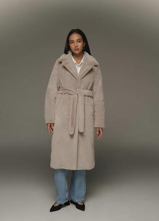 Эко шубка длинная женская бежевая