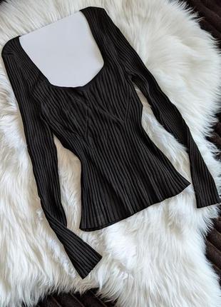 Лонгслів з квадратним вирізом по талії, в обтяжку, кофта в рубчик