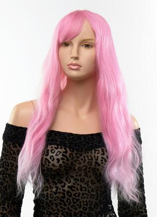 Перука довга хвиляста з чубчиком fetish hair рожевий, 60 см 18+