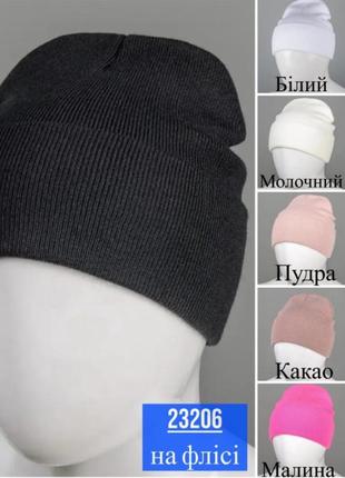 Шапка вязаная, шапка мужская, шапка на флисе. шапка детская