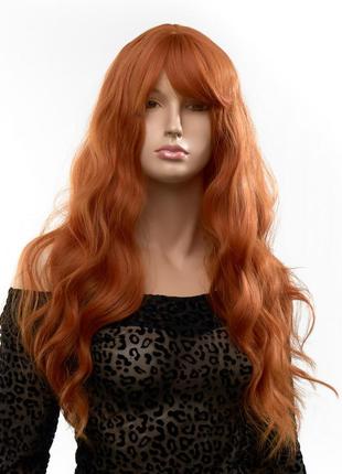 Перука довга хвиляста з чубчиком fetish hair руда, 60 см 18+