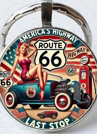 Круглый брелок металлическая стекло road 66 трасса 66 сша шоссе 66