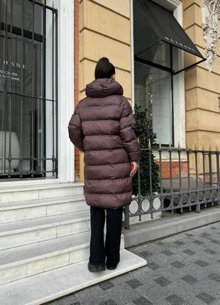 Дутый матовый зимний пуховик до -30° с капюшоном, теплый женский пуховик на зиму на биопу, удлиненный пуховик зимний, м4783 фото