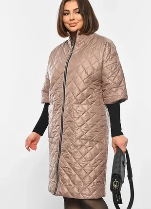 Демісезонна довга стьобана куртка / пальто автоледі