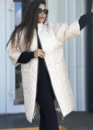 Демісезонна довга стьобана куртка / пальто автоледі