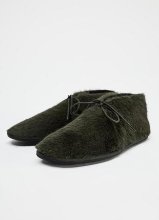 Туфли зеленые искусственный мех zara new