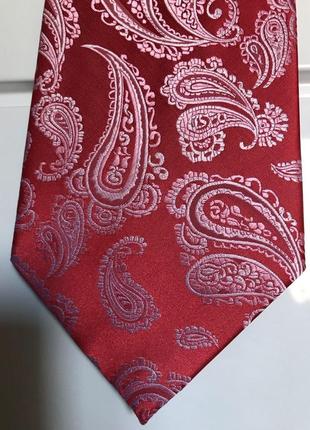 Галстук красный серебристый узор пейсли с переливом classic tie italy style fashion
