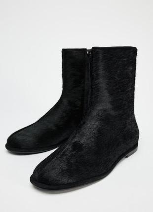 Кожаные черные ботинки искусственный мех zara new