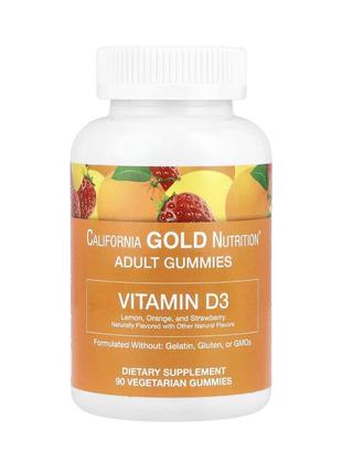 California gold nutrition жуваний вітамін д3 зі смаком лимона, апельсина і полуниці, 2000мо, 90 жувальних таблеток