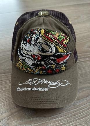 Мужская оригинальная кепка бейсболка  тракер с сеточкой ed hardy3 фото