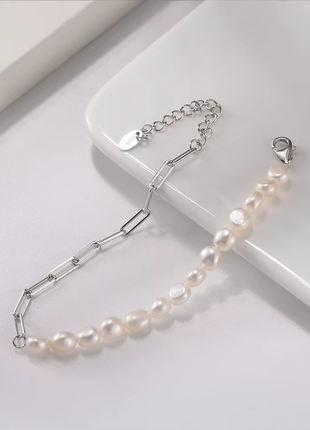 Серебряный браслет с натуральным жемчугом барокко