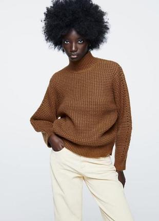 Светр кофта в'язаний вафельний з візерунком вовна zara s m l 0014/129