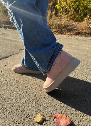 Мини угги итальянская замша пудра высокая платформа