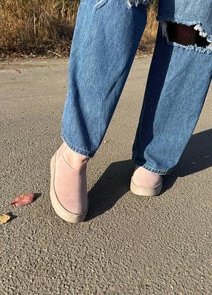 Мини угги итальянская замша пудра высокая платформа