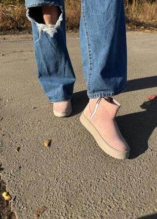 Мини угги итальянская замша пудра высокая платформа