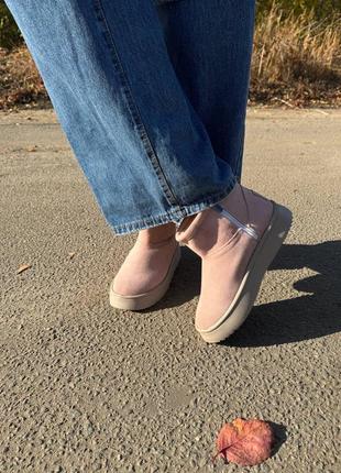 Мини угги итальянская замша пудра высокая платформа