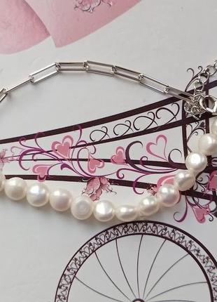 Серебряный браслет с натуральным жемчугом барокко6 фото
