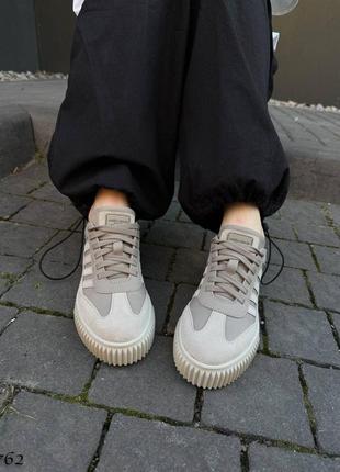 Бежеві моко трендові жіночі кеди кросівки з натуральної замші замшеві кеди кросівки6 фото