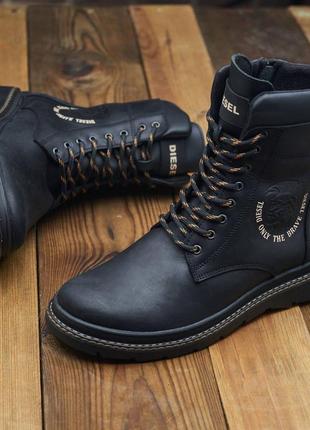 Ботинки кожаные зимние diesel cassidy combat black