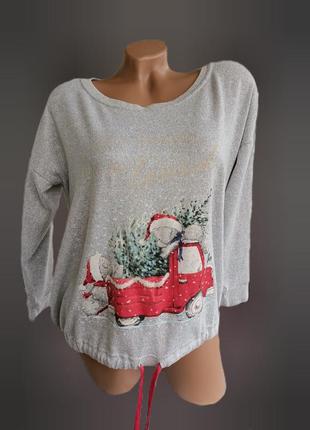 Лонгслив серый с новогодним принтом