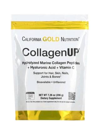 Коллаген морской+гиалуроновая кислота +витамин с, порошок, California gold nutrition, collagenup, коллаген, 205г, сша