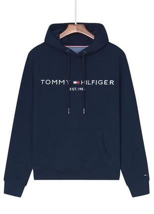 Худі з капюшоном на флісі синє tommy hilfiger