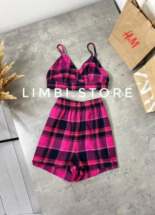 ❤️картата піжама топ шорти з дуже теплої тканини boohoo zara bershka mango h&m stradivarius